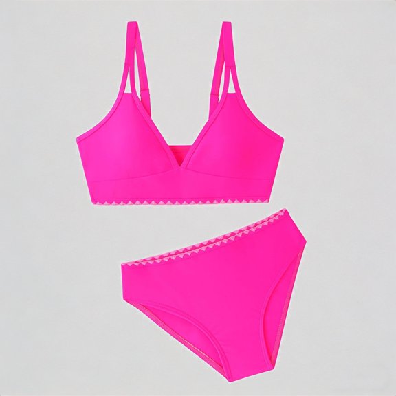 Krdevn Girls Two Piece Swimsuit, V Neck Double Strap Bikini Set with Chest Pad, Triangle Trim Beach Pool Bathing Suit for Kids,7-8 Years