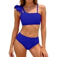 thumbnail image 4 of Bigetiay 2 Piece Swimsuit for Girls One Shoulder Ruffled Sleeve Bikini Set with Adjustable Straps Girl Bathing Suit 11-12 Years, 4 of 6