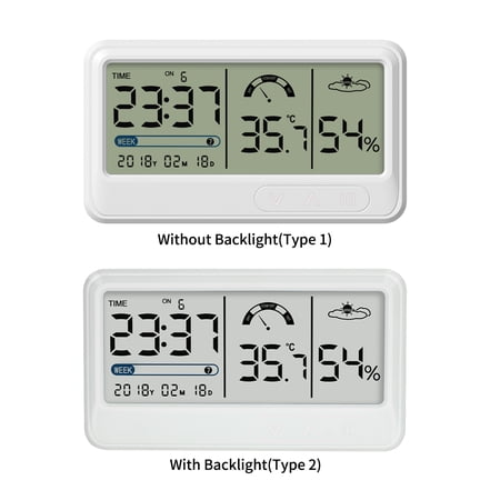 M Buder Digital Hygrometer Indoor Thermometer with LCD Display Time Date Alarm Clock Professional Grade Electronic Temperature Humidity Gauge Bracket for Greenhouse Garden Cellar office, 5.7 inches