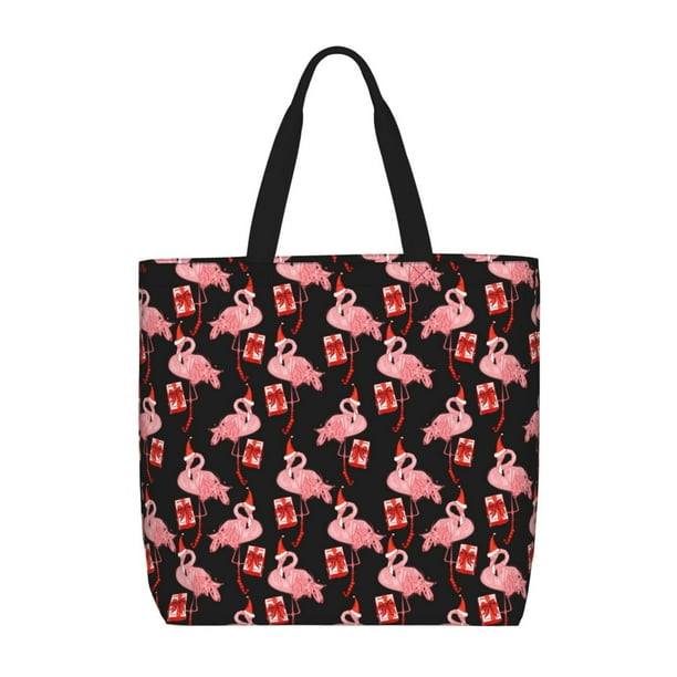 Fotbe New Year Flamingo Bolsa Tote con Estampado para Mujer, Bolsos con Cremallera, Bolsa de Hombro Casual de Gran Capacidad con Bolsillos Internos