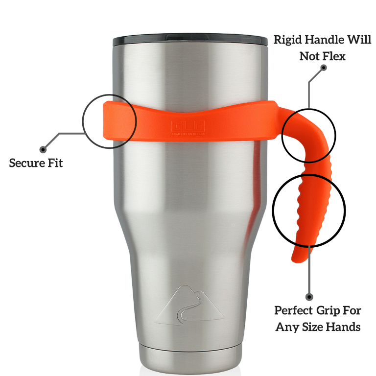 Grab Life Outdoors (GLO) - Handle For 40 Oz Tumbler - Fits Ozark Trail,  RTIC, Pure And Other Insulated 40 Oz Cups - Handle Only (Orange)