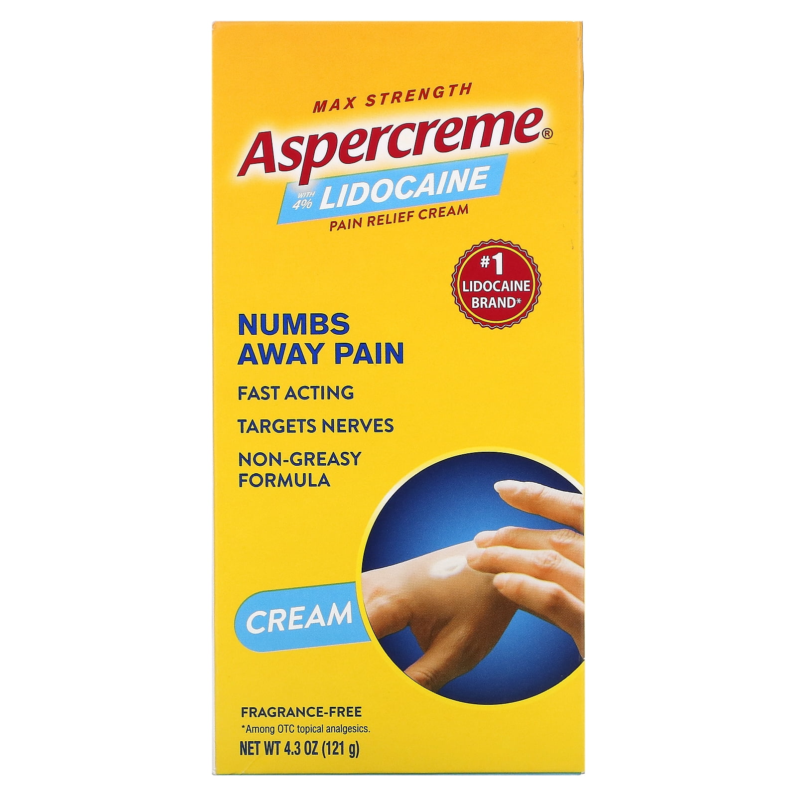 Aspercreme Max Strength Topical Pain Reliever Cream and Muscle Rub for Nerve Pain Relief, 4% Lidocaine Numbing Cream, 4.3 oz - image 3 of 6