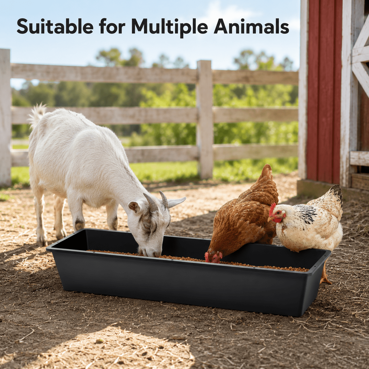 2-Piece Dual-Purpose Plastic Livestock Feed Trough, Suitable For Daily Feeding Of Horses, Goats, Pigs And Other Animals; Widely Adaptable To Home Backyards, Pastoral Fences, Livestock Sheds