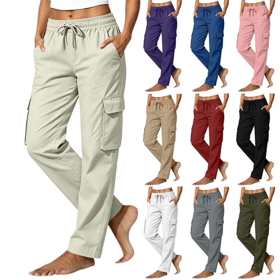 LIaqionyy Hiking Cargo Pants for Women Elastic Waist Baggy Joggers Athletic Casual Golf Outdoor Trousers with Pockets