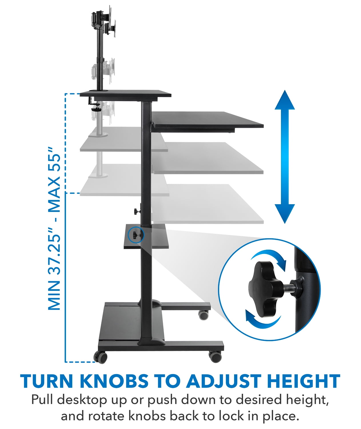 Mount-It! Mobile Standing Desk with Dual Monitor Mount 40-Inch Wide, Height Adjustable, Black