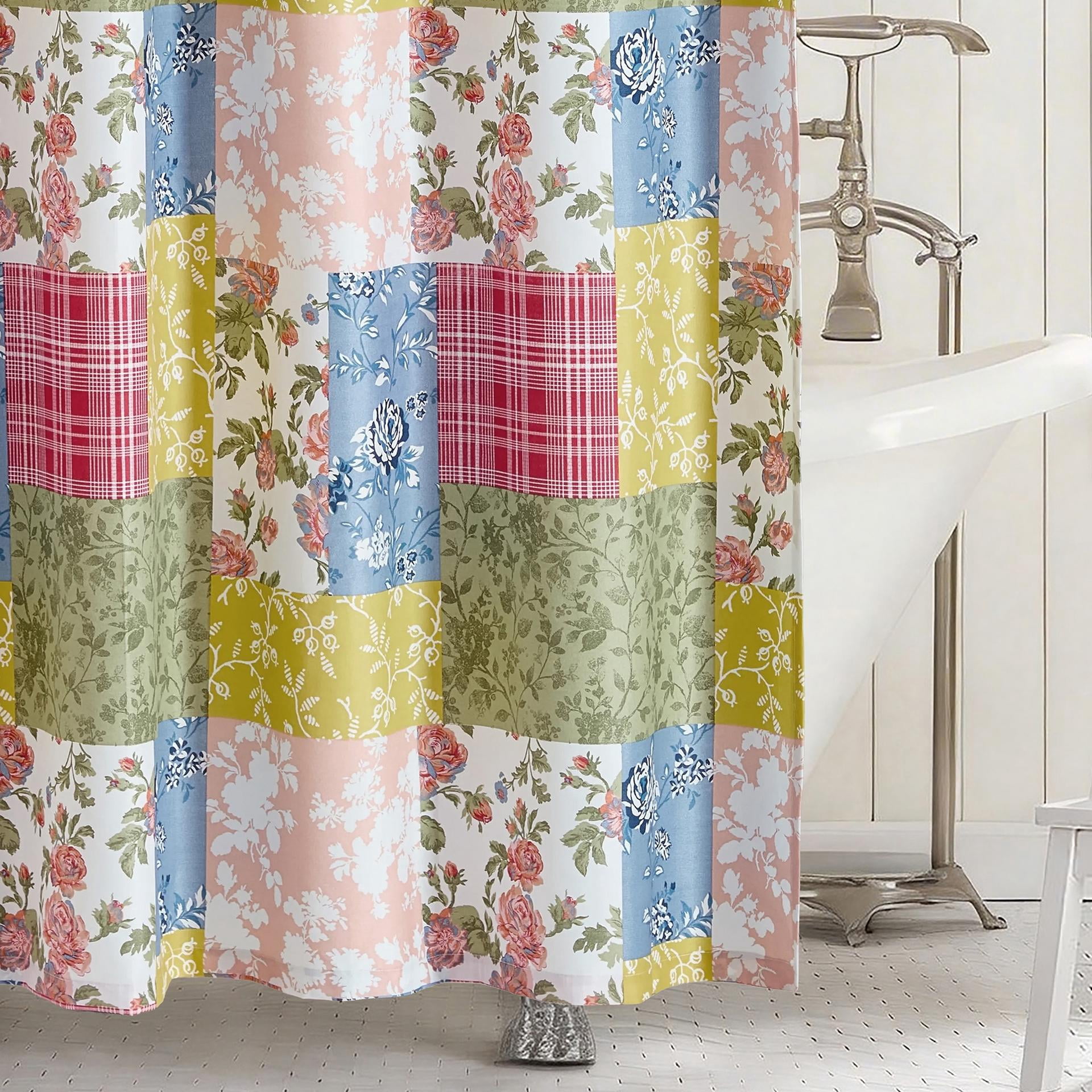 Farmhouse Florals Patchwork Printed Microfiber Shower Curtain, Multicolored, 72" x 72"