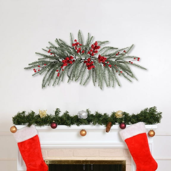 Christmas Door Hanging Vine with Pinecones and Red Berries, Decorative Christmas Wreath for Windows and Home