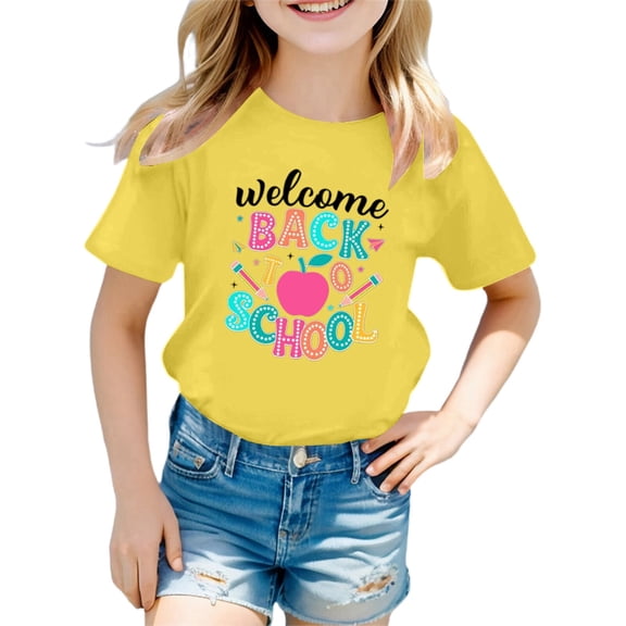 Back To Short Sleeve Tee, Solid Color Casual Soft Tees, Light Basic Tops For Girls Age Range 3â14