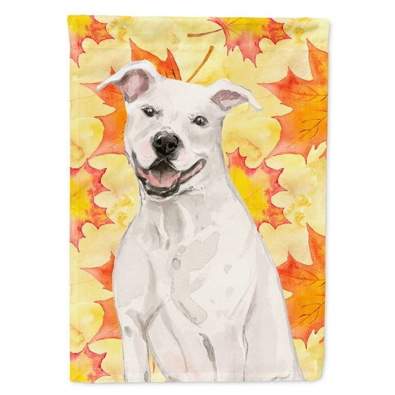 White Staffie Bull Terrier Fall Garden Flag