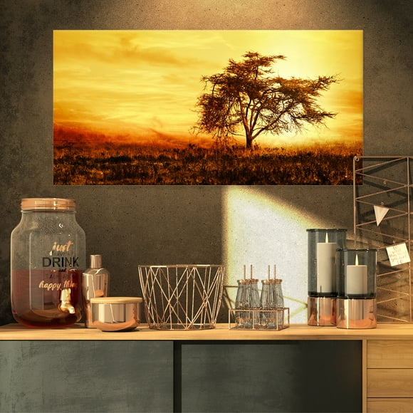 African Tree Silhouette - Landscape Photo Canvas Art Print