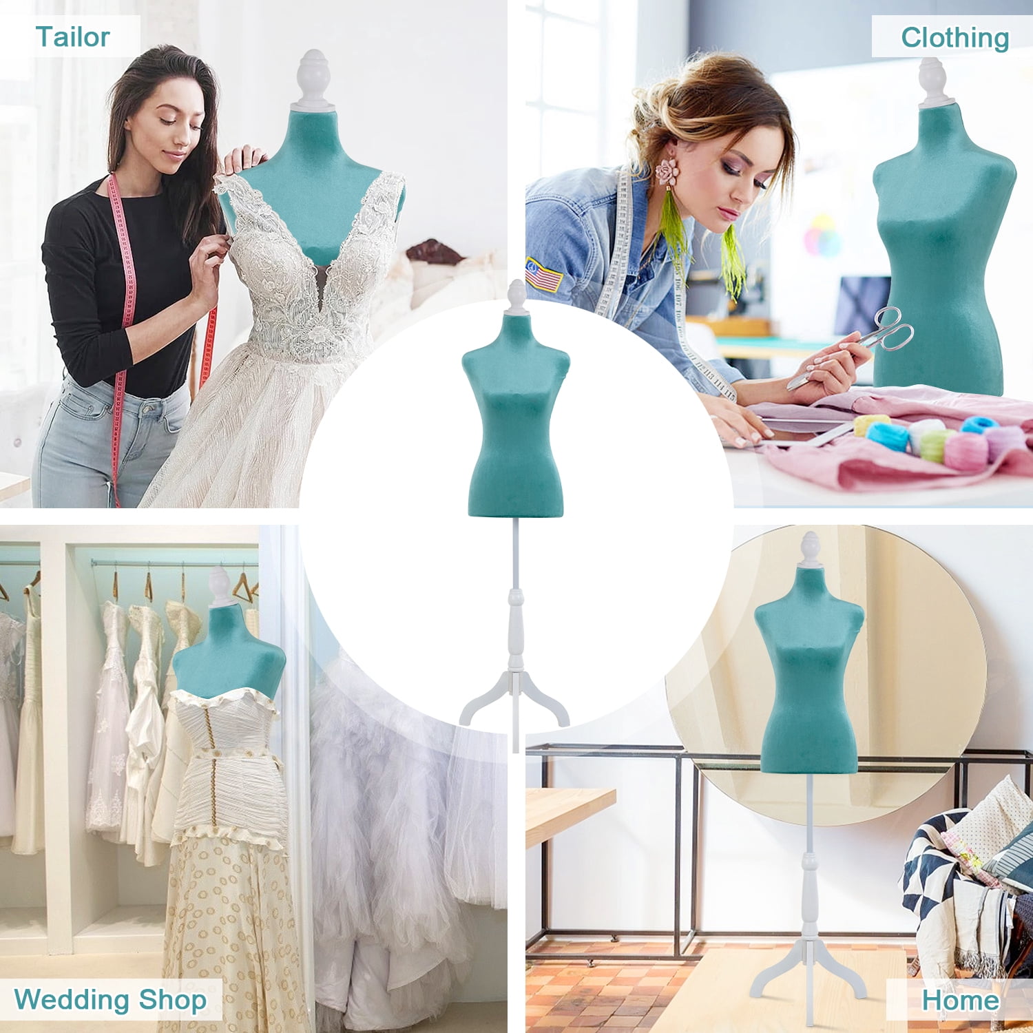 49"-63" Height Dress Form Mannequin Adjustable Female Mannequin Torso Sewing Mannequin Female Dress Model Torso Body Tripod Stand Clothing Forms, Green
