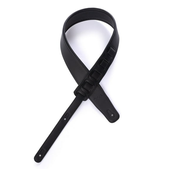 Kliq Music Gear Premium Padded Leather Guitar Strap, for Electric and Bass, Black
