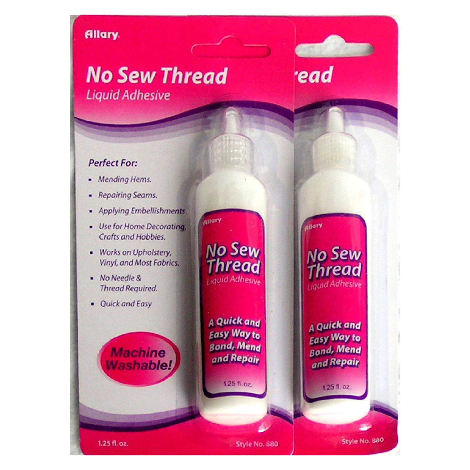 Allary No Sew Thread Liquid Fabric Adhesive (1.25 oz) - Multipack of 2