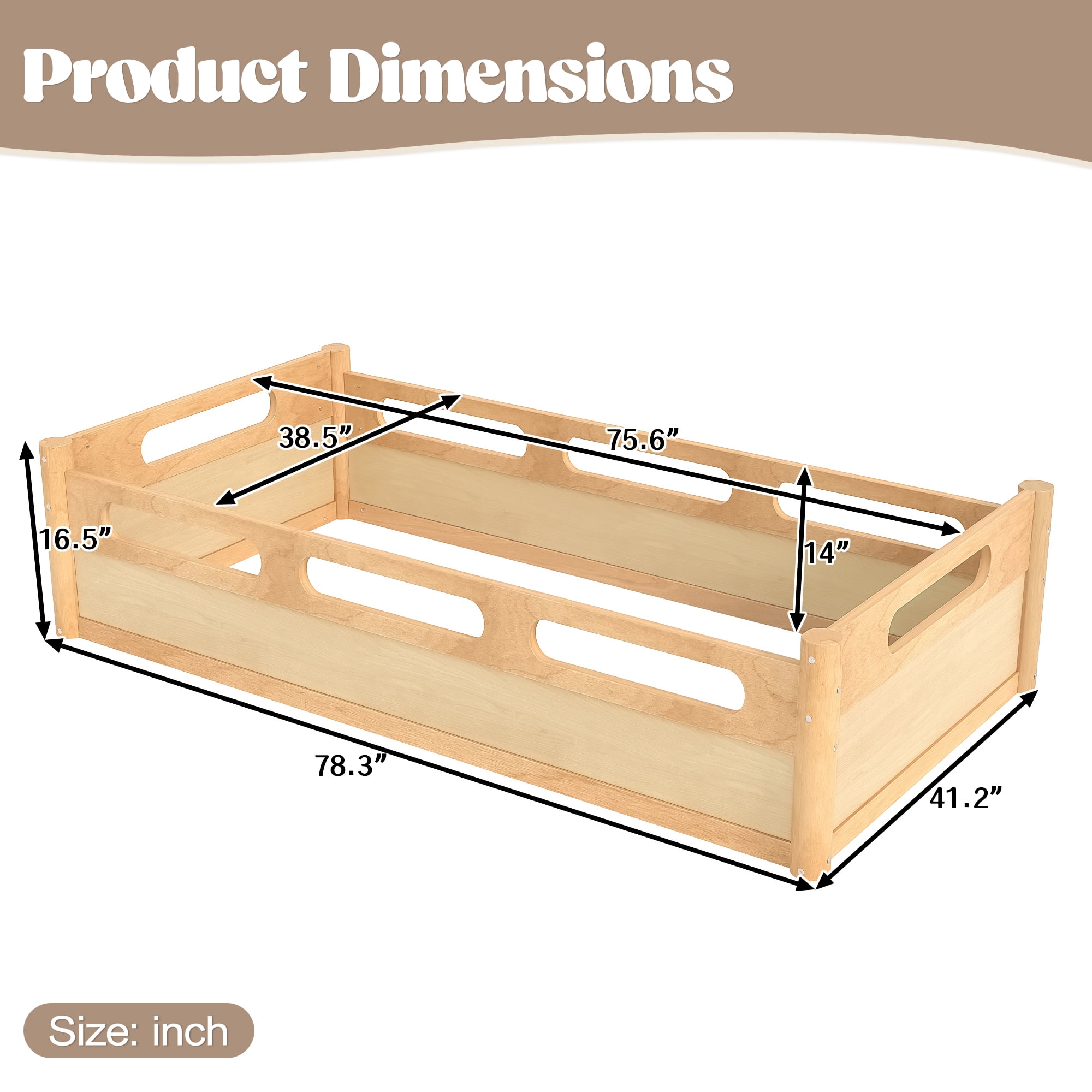 Leumius Twin Size Floor Bed with Full-length Guardrails,Low Profile Montessori Bed Frame,Easy Assembly, No Box Spring Needed,Natural