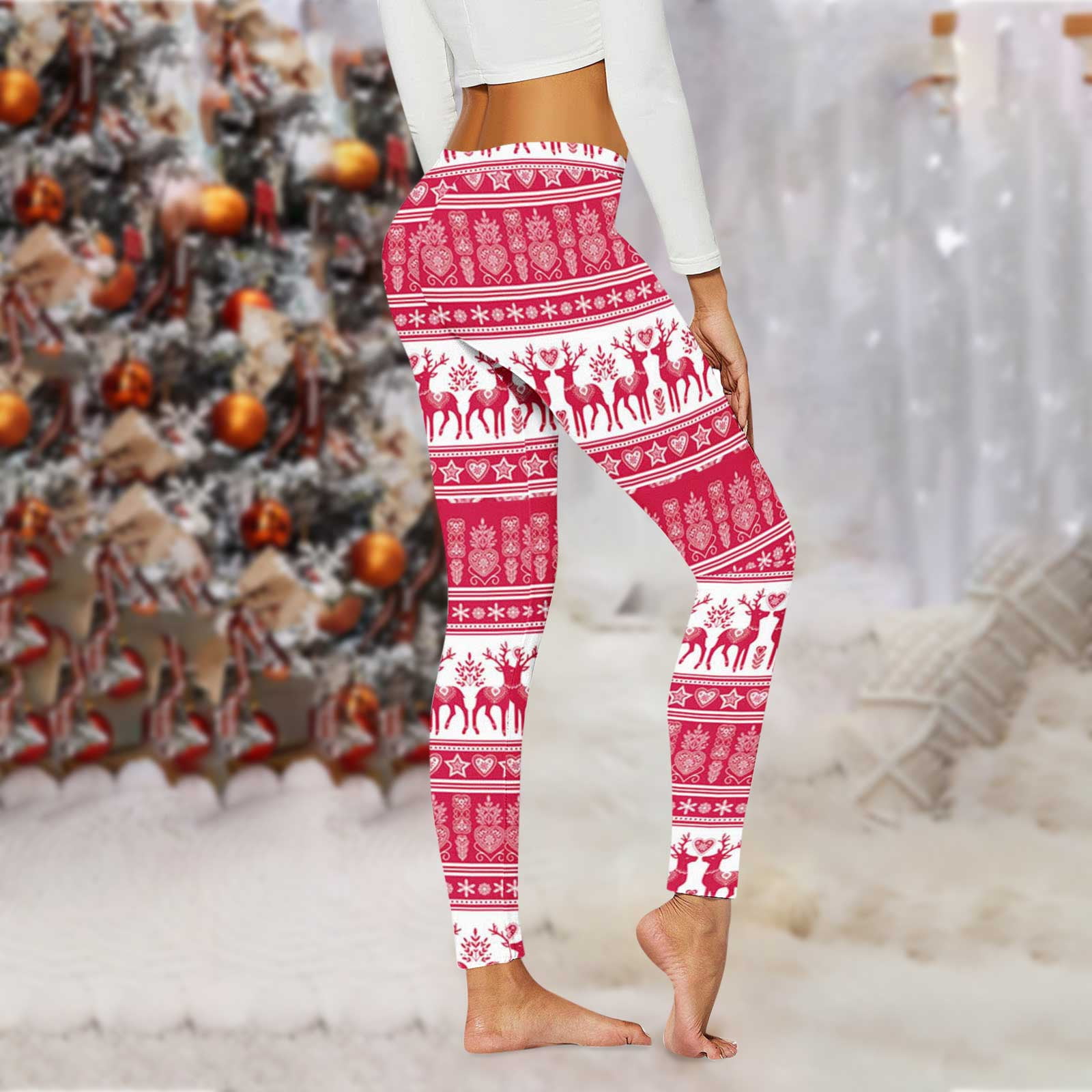 EQWLJWE Christmas Leggings Women's Fashion Sexy Tummy Control Daily Yoga  Stretchy Pants Funny Seamless Tights 