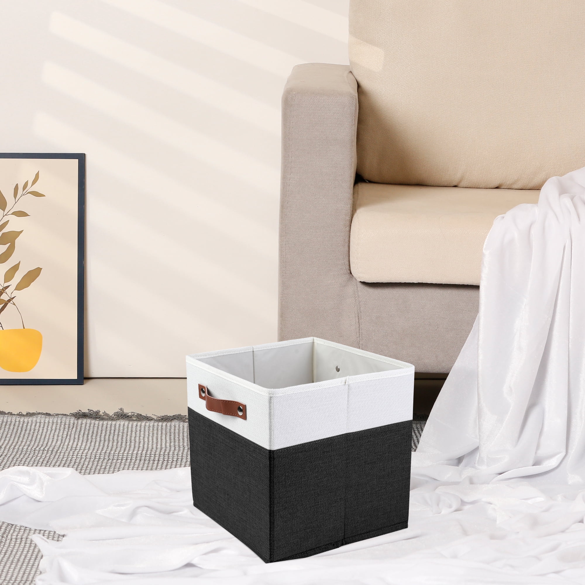 Unique Bargains Storage Cube Fabric Storage Bin with Handles Black 11*11*11in
