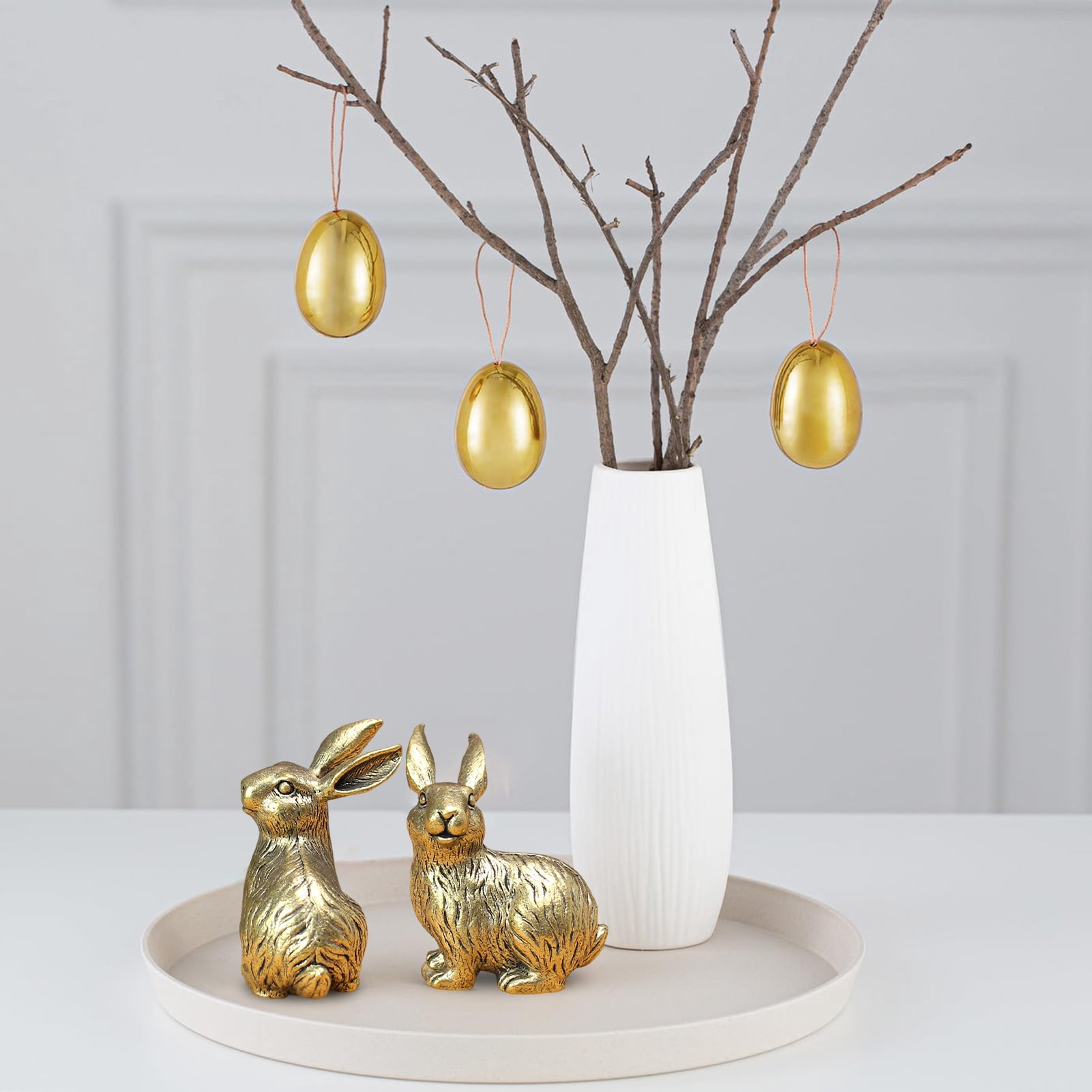 Brass Bunny Figurines Vintage Golden Rabbit Statue Miniature Easter Home Table Ornament for Living Room Farmhouse Spring Decor