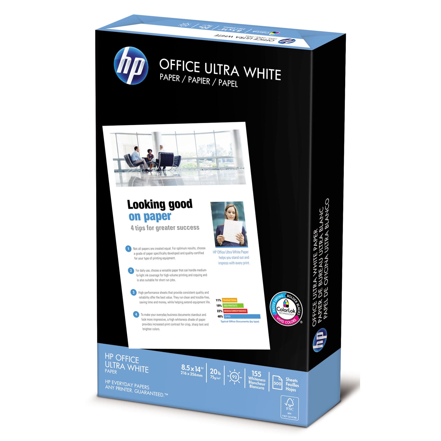 HP Multipurpose Ultra White Paper Letter 20lb 96-Bright 1500ct 