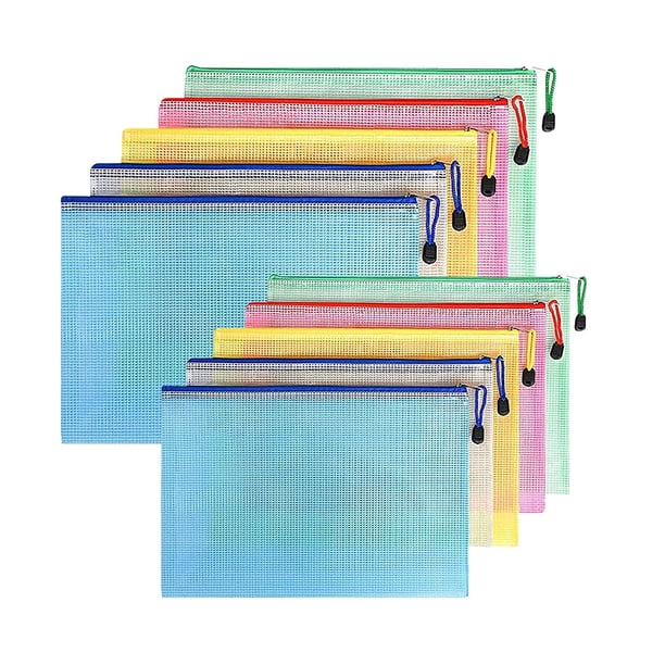 Bolsa para documentos A4 + A5, 10 unidades (5 cada una) Bolsas para carpetas con cremallera, Bolsa de malla de plástico con cremallera, Tareas de oficina escolar para carpetas, papel, recibos,