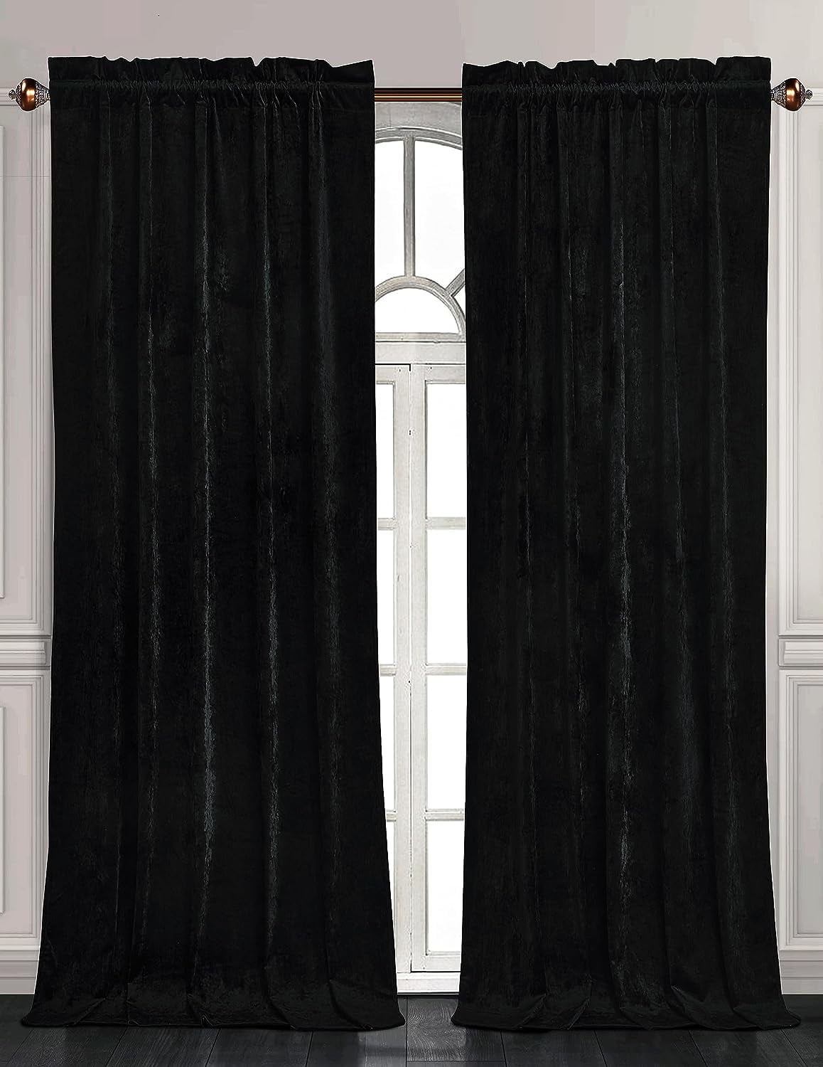 Chezmoi Collection Lux Black Crushed Velvet Curtains 2 Panel Set, Room