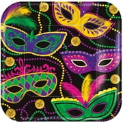 Colorful Mardi Gras Masks Beads 8 ct 10" Dinner Plates Paper Square