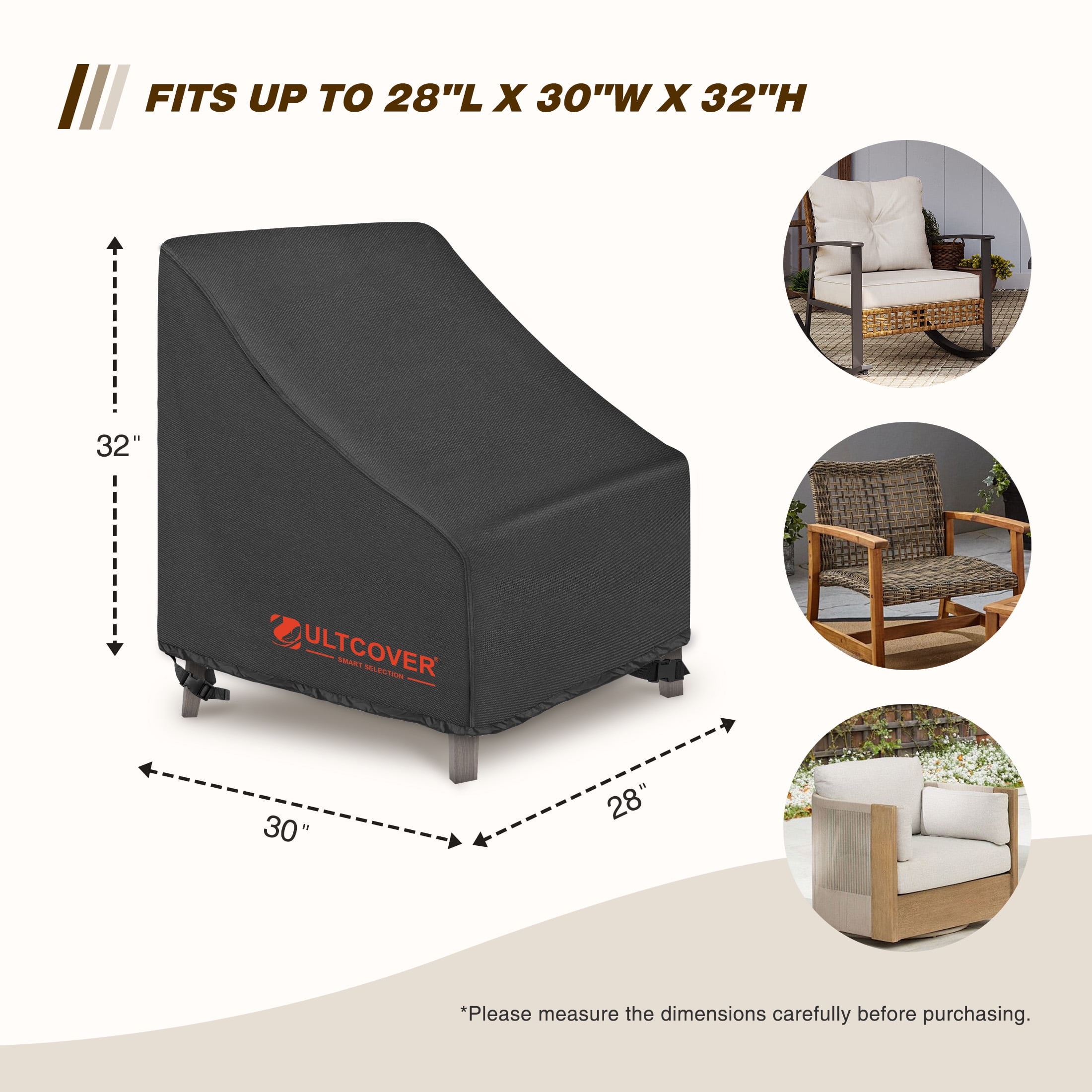 ULTCOVER Smart Selection 28"x30" Patio Chair Covers 2 pack Heavy Duty 600D PVC Oxford Outdoor Chair Cover Waterproof Dustproof UV & Tear Resistant