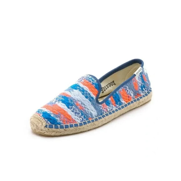 SOLUDOS Womens Blue Patterned Beef Laminé Toe Cap Round Toe Slip On Espadrille Chaussures 6