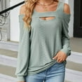 thumbnail image 2 of XFLWAM Cold Shoulder Tops for Women Casual Long Sleeve Tunic Tops Square Neck Cut Out Shirts Solid Color Loose fit Blouse Green M, 2 of 5