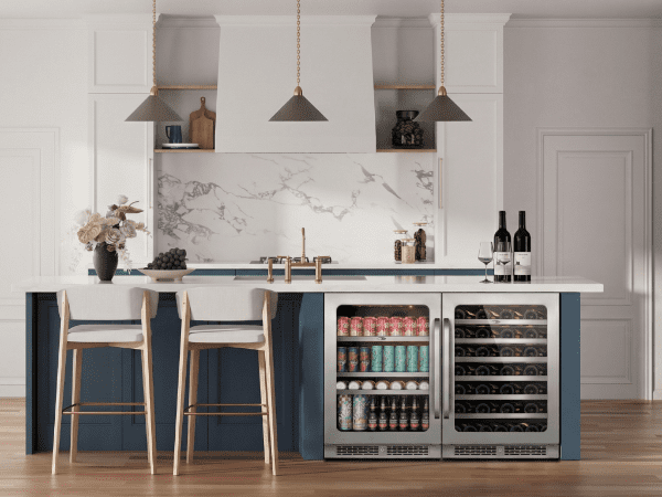Whynter 48" Wine Cooler and Beverage Refrigerator - 2×24'' Wine Cooler Side by Side - Dual Zone Under Counter Fridge, Hold 140 Cans and 54 Bottles