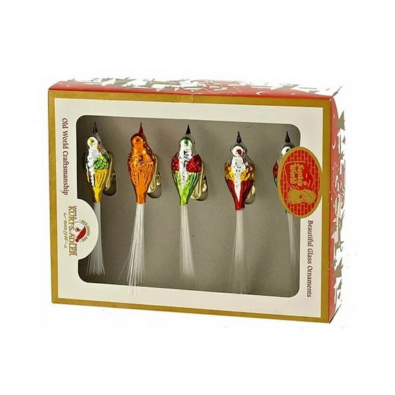 Kurt Adler Early Years Glass Bird Clip-On Ornaments, 5-Piece Box Set