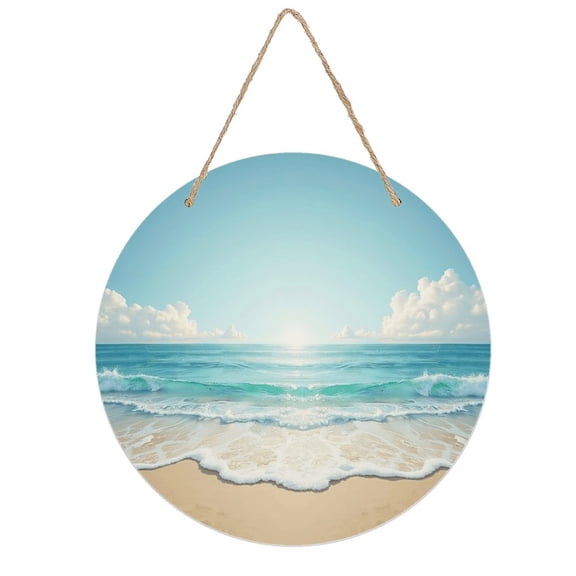 Vintage Wall Decor Beach Ocean Sea Wall Plaque Sign Round Metal Tin Sign Round Welcome Door Hanging, Suitable for Home Garden Kitchen Bar Cafe Restaurant Garage Wall Decor 8x8 Inch