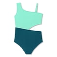 thumbnail image 2 of Serdomi Girls One Piece Swimsuit Trendy Mint Teal Rib Knit Color Block Side-Cutout Bathing Suit for Little & Big Kids Size 14, 2 of 8