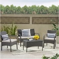 thumbnail image 4 of Modern Outdoor Wicker Sofa Set 4pc, Grey PE Rattan Patio Furniture with Waterproof Fabric Cushions, 4 of 10