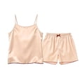 thumbnail image 4 of POIUYTR Two Piece Lounge Sets for Girls Summer Satin Tank Tops Loose Pj Shorts Kids Casual Homewear Set, 4 of 6