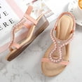 thumbnail image 4 of Mepaouo Women's Low Wedge Heels Summer Dressy Platform Sandals Elastic Ankle Strap Flower Shoes, 4 of 8