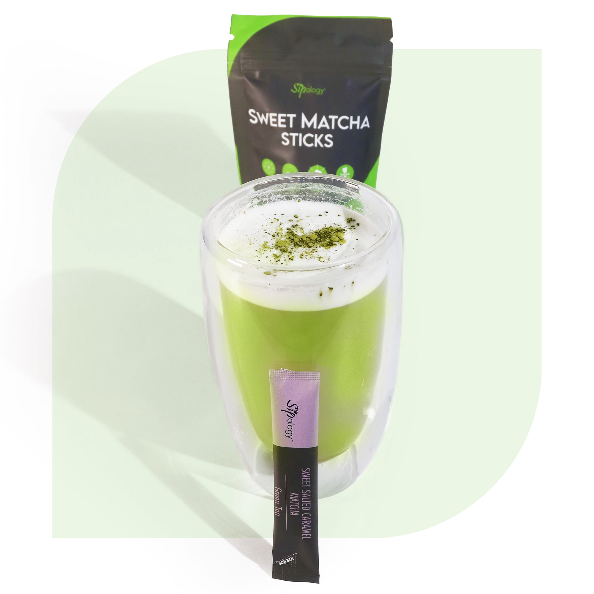 Sipology: Sweet Matcha - Salted Caramel - 10 Stick Pack, Powder Drink Mix, Hot Or Cold, Japanese Matcha, Low Sugar & Stevia Sweetened, Energy Boost