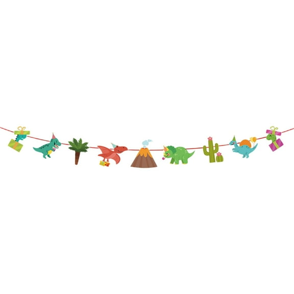 Dinosaur Party Banner with Colorful Decorations Perfect for Kids' Birthday Parties and Dinosaur-Themed Events
