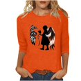 thumbnail image 1 of QTOCIO 3/4 Hauts à Manches pour Femmes, Hauts d'Été à Manches 3/4 pour Femmes, Chemise Orange pour Dames Mode Japonaise Imprimée Col Rond T-shirt Ample, 1 of 5