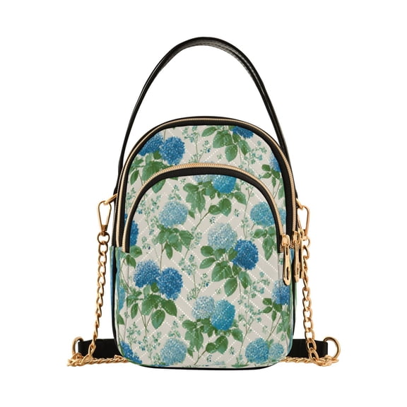 Leather Handbag Crossbody Bag Blue Hydrangea Pattern