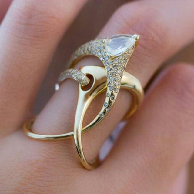 Fiudx Anillo de Gota de Agua Dorado Claro, Diseño Geométrico de Circón Personalizado, Elegante Estética Punk, Material Hipoalergénico y Cómodo, Estilo Moderno, Regalo Perfecto, Elegante Caja de Regal