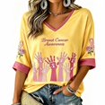 thumbnail image 2 of DORKASM Women's Breast Cancer Shirts V Neck Gifts Shirts 3/4 Sleeve Cancer Survivor Lounge Pink Ribbon Tee Hope Love Wings Comfy Tops Yellow L, 2 of 4