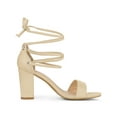 thumbnail image 3 of BLISSFUL STEP Strappy Lace Up Block High Heel Sandals for Women Beige 9, 3 of 6