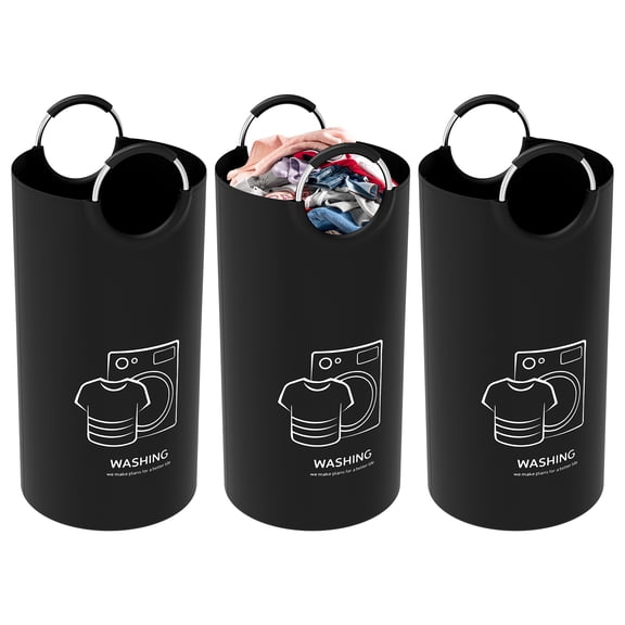 Tzdxfgl 80L Large Laundry Hampers, Waterproof Freestanding Laundry Basket with Handles, Black. Set of 3