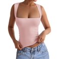 thumbnail image 2 of Women'S Square Neck Sleeveless Double-Layer Tank Tops Basic Tight T Shirts Pink S, 2 of 7