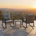 thumbnail image 4 of VICESIM 3 Piece Metal Rattan Outdoor Bistro Sets with 2 Rocking Chairs and 1 Coffee Table, Black/Beige, 4 of 8