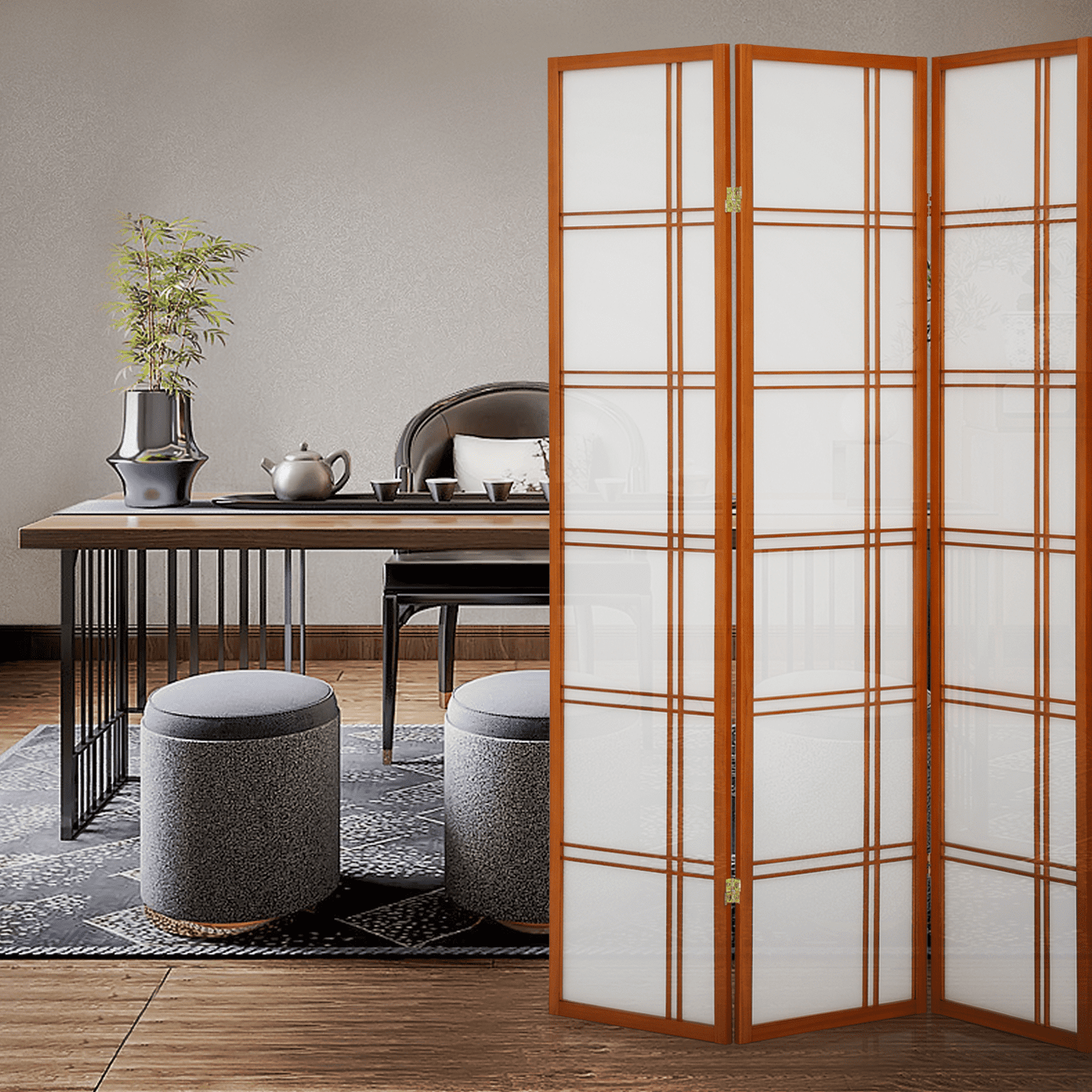 MoNiBloom 3 Panel Foldable Wood Room Divider, 5.8 ft Tall Partition Wall  Privacy Screen for Indoor Conference Studio, Walnut 