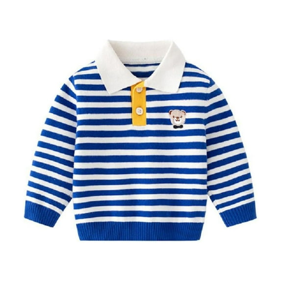 Esaierr Toddler Baby Boys Sweater V-Neck Knit Button Stripes Long Sleeve Pullover Sweatshirt for 7M-8T