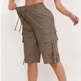 thumbnail image 2 of Dweltoz Cargo Shorts for Women Elastic Waist Loose Wide Leg Shorts with Multi Pockets Travel Lightweight Knee Length Outdoor Short Pants,Coffee L, 2 of 6