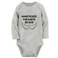thumbnail image 2 of iDzn Hand Picked for Earth by God Funny Rompers, Newborn Baby Unisex Bodysuits, Infant Jumpsuits, Toddler Kids Long Sleeve Oufits (Gray, 6-12 Months), 2 of 5