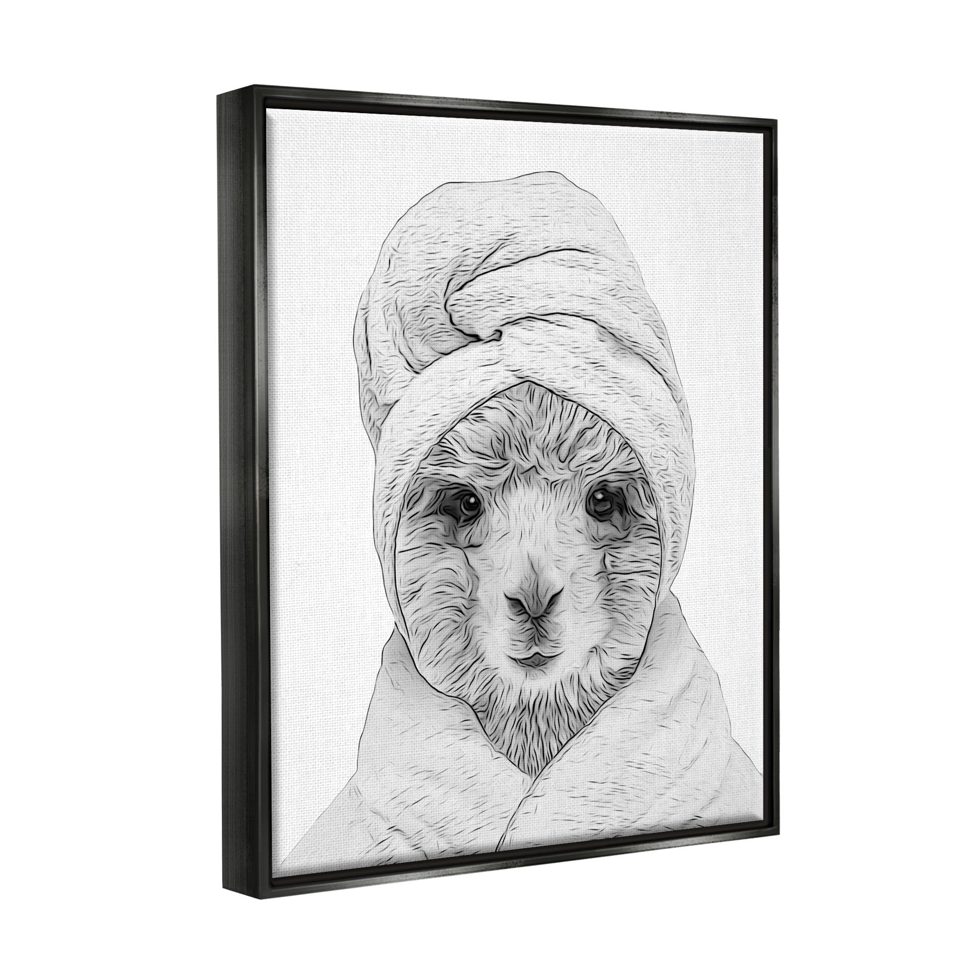Stupell Industries Alpaca Bathrobe Farm Animal Animals & Insects Painting Black Floater Framed Art Print Wall Art
